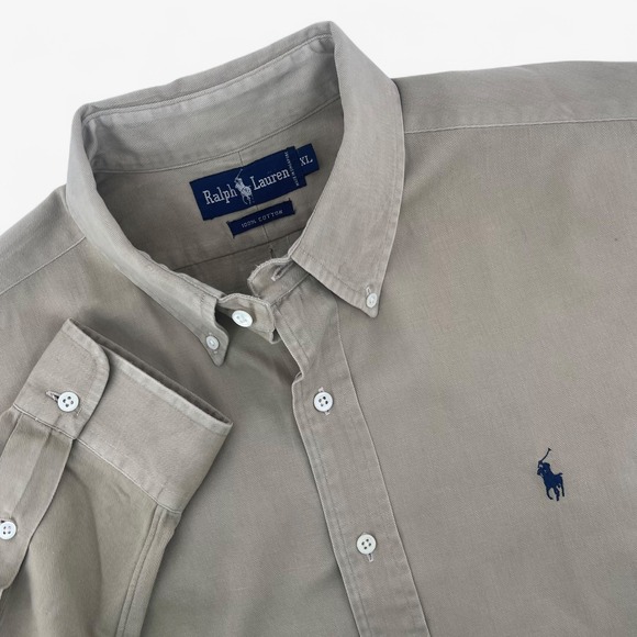 Ralph Lauren Button Down Shirt Mens XL Long Sleeve Pony Logo Casual Tan Top - Picture 1 of 9